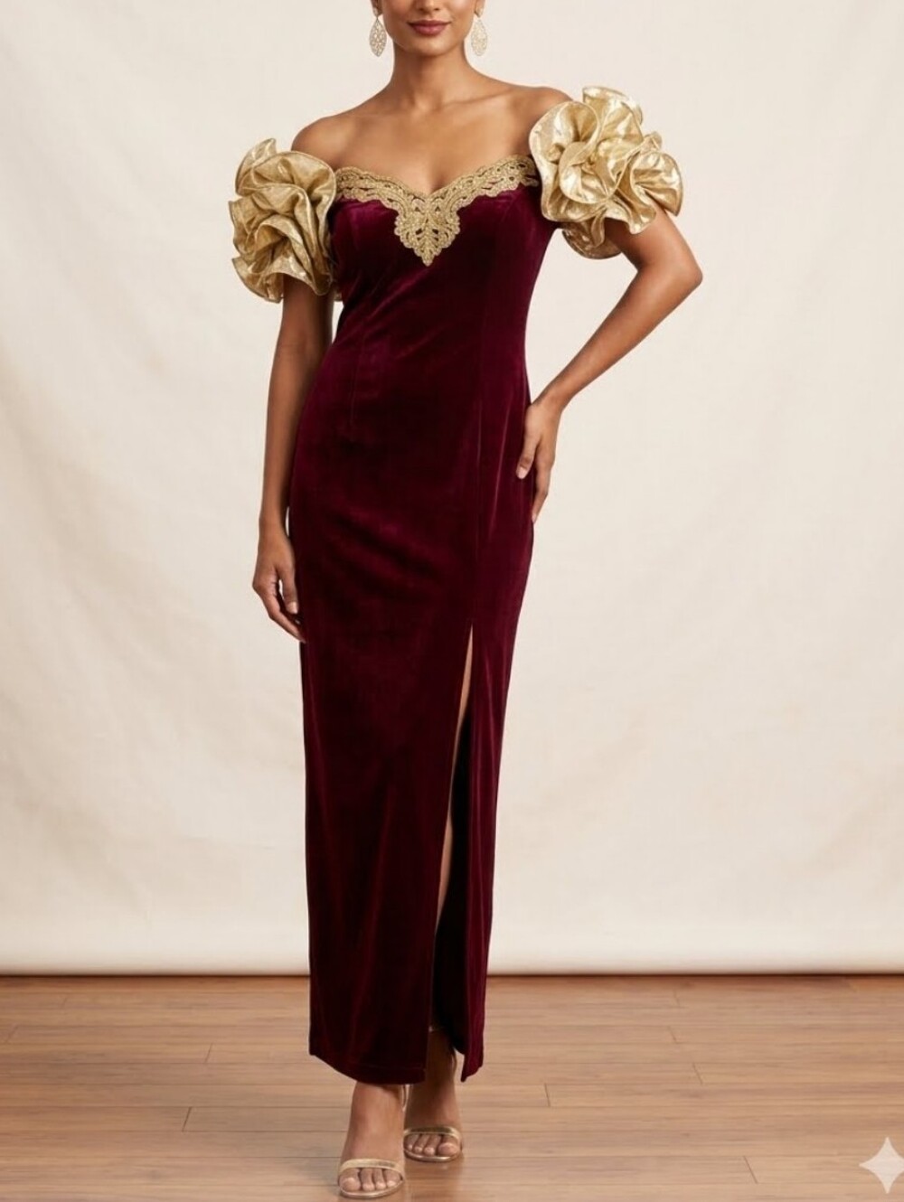 Vintage Velvet Burgundy 90s Y2K Formal Glam Maxi Dress Whimsigoth Dark Romantic